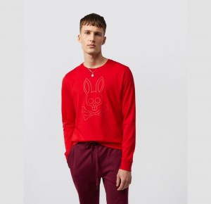 Tees Psycho Bunny Owen Bunny Long Sleeve T Shirt Hombre Rojos | ER8216957