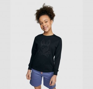 Tees Psycho Bunny Owen Long Sleeve Niños Negros | PI4753196