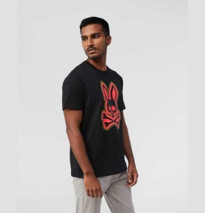 Tees Psycho Bunny Patchin Bunny Logo Tee Hombre Negros | YQ1634902