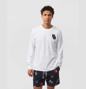 Tees Psycho Bunny Patchin Chenille Bunny Logo Long Sleeve Tee Hombre Blancos | NZ5340216