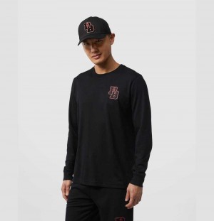 Tees Psycho Bunny Patchin Chenille Bunny Logo Long Sleeve Tee Hombre Negros | PR9214603