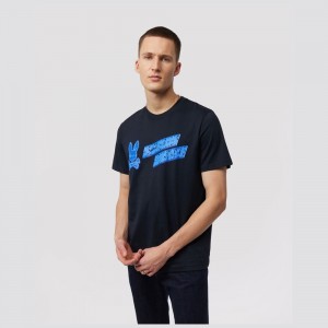 Tees Psycho Bunny Pisani Logo Graphic Tee Hombre Azul Marino | AT4957610
