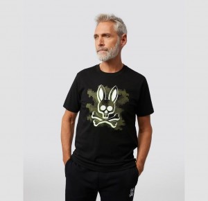 Tees Psycho Bunny Rockaway Graphic Hombre Negros | QU8926130