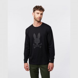 Tees Psycho Bunny Sacramento Long Sleeve Tee Hombre Negros | OT3450729