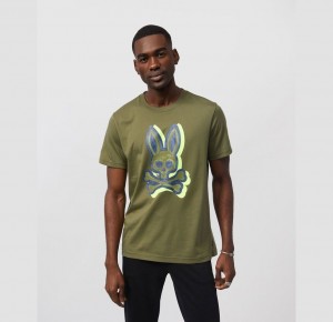 Tees Psycho Bunny Varick Crew Neck Graphic Hombre Verde Oliva Oscuro | OZ5197063