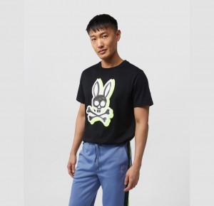 Tees Psycho Bunny Varick Crew Neck Graphic Hombre Negros | EG0831264