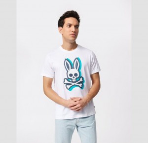 Tees Psycho Bunny Varick Crew Neck Graphic Hombre Blancos | KZ5609147