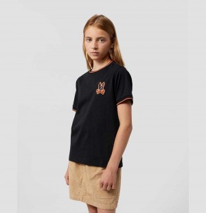 Tees Psycho Bunny Waverly Bunny Logo Tee Niños Negros | QM2653794